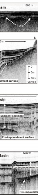 Figure 10. Seismic-reflection profiles across areas covered by post-impoundment sediment in Lake Mead.