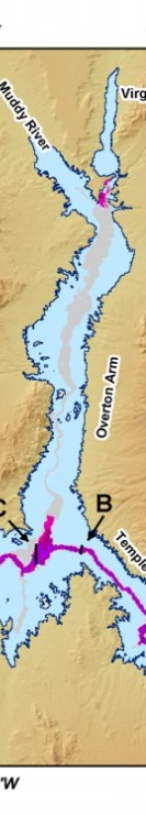 Figure 9. Map showing the thickness of post-impoundment sediment in Lake Mead.