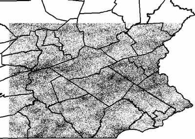 Location of all 80,487 lightning strikes recorded in southeastern Pennsylvania during 2001. For a more complete explanation, contact Alex DeCaria at alex.decaria@millersville.edu.