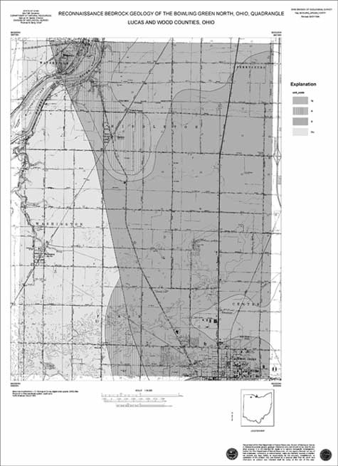 Bedrock geology map of the Bowling Green North 7.5-minute quadrangle,
      set up for plotting at 1:24,000 scale. For a more detailed explanation, contact Jim McDonald at jim.mcdonald@dnr.state.oh.us.