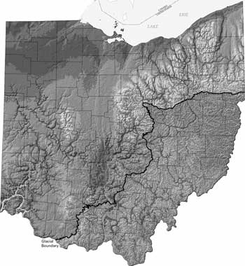 New state bedrock topography map, published at 1:500,000 scale. For a more detailed explanation, contact Jim McDonald at jim.mcdonald@dnr.state.oh.us.