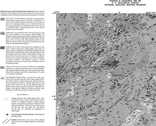 Black and white copy 
      of part of the full-color map of the surficial 
      geology of the Tranquility quadrangle