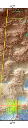 Figure 2. Detailed map of the Keathley Canyon region showing USGS track lines collected during G1-03-GM.