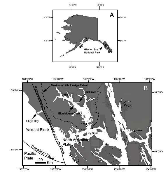 Location map of Glacier Bay National Park, Alaska