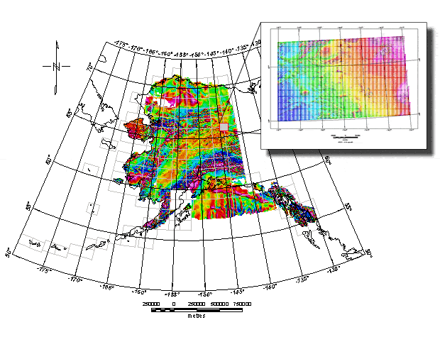 Overall aeromagnetic map of Alaska, with inset showing the survey provided by this report