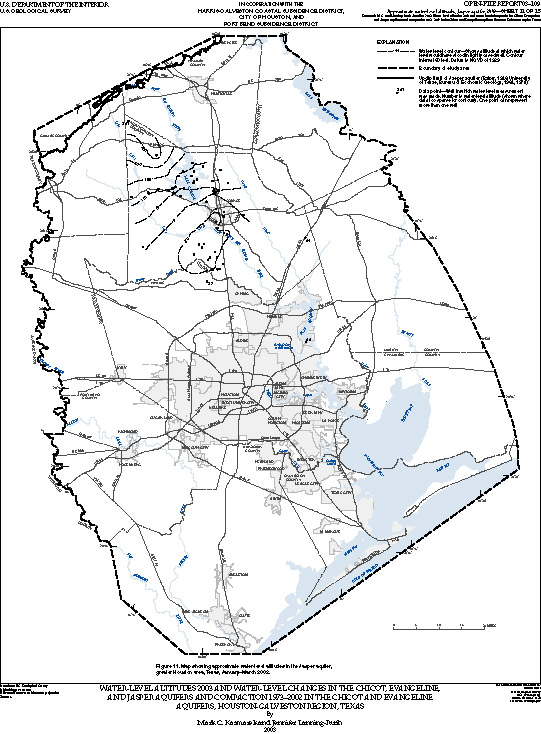 Map showing approximate water-level altitudes in the Jasper aquifer, greater Houston area, Texas, January–March 2003.