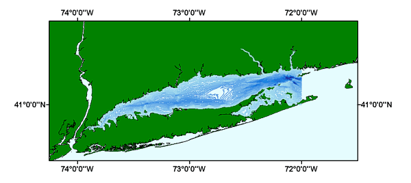 Image showing extent of 1 m bathymetry contours for Long Island Sound GIS project area.