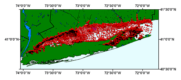 Overview showing the coverage and extent of the Long Island Sound sediment data layer.