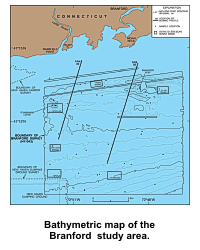 Bathymetric map of the Branford, Connecticut study area.