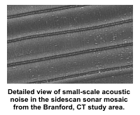 Detailed view of small-scale acoustic noise in the sidescan sonar mosaic from the Branford, CT study area.