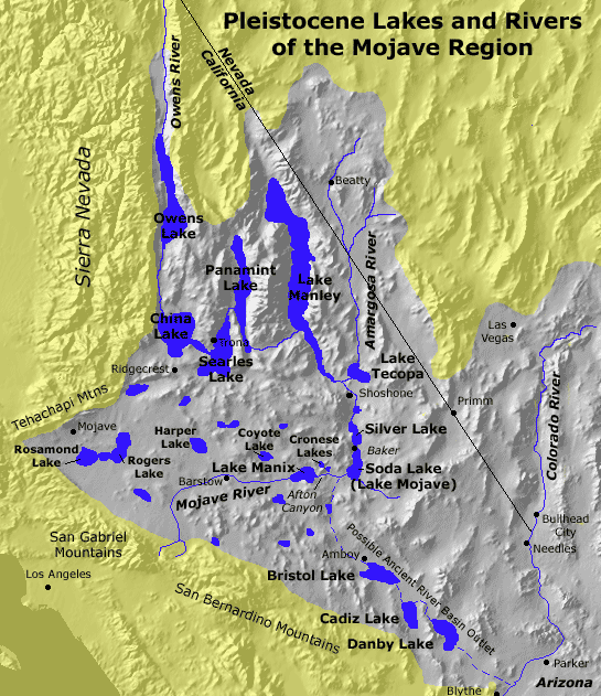Map of Pleistocene lakes and rivers of the Mojave region