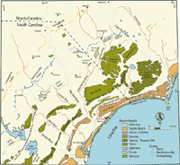 Geomorphological map of southeastern North Carolina and northeastern South Carolina.