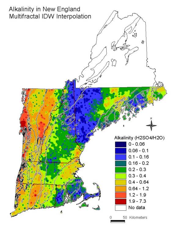alkalinity in New England multifractal IDW interpolation