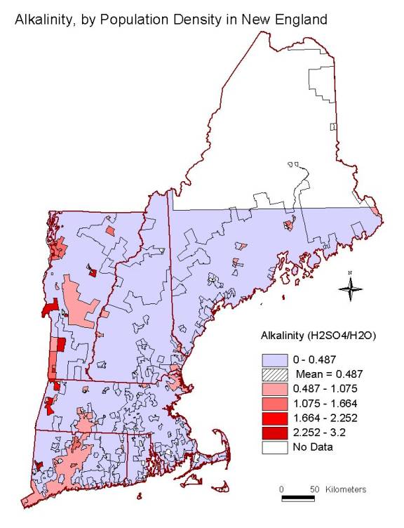 alkallinity, by population density in New England