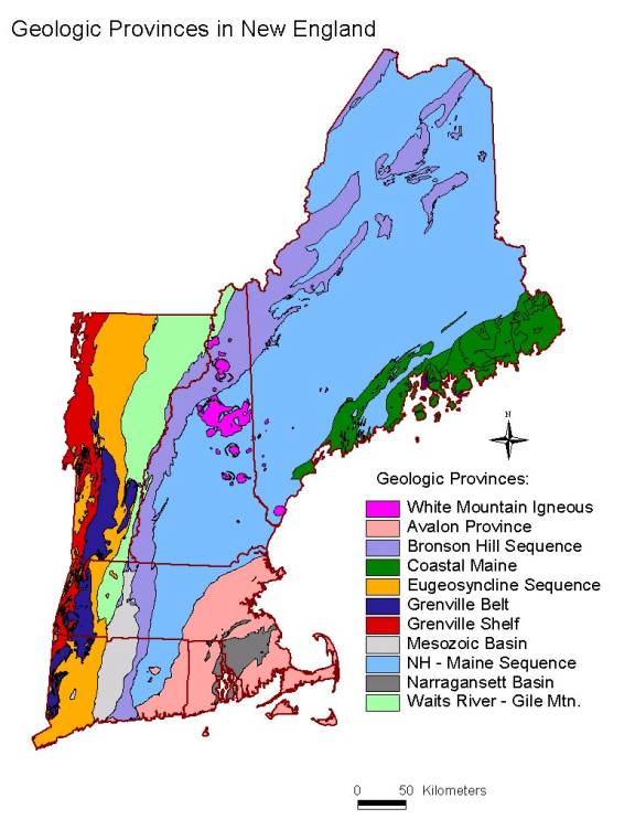 Geologic provinces in New England