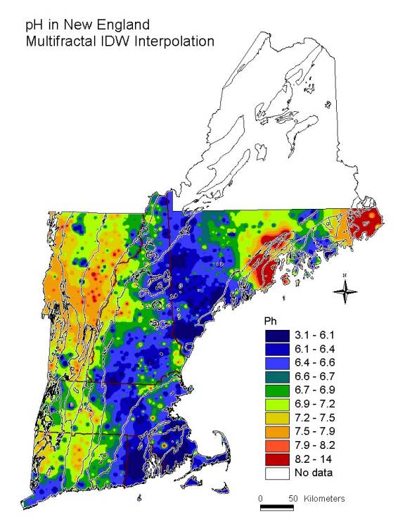 pH in New England multifractal IDW interpolation