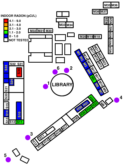 Image of Peninsula HS site with radon and gamma-ray locations.