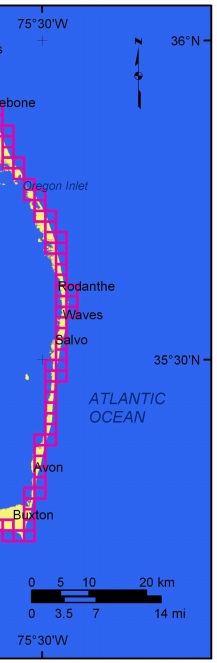 Figure 2. Shoreline grid for Cape Hatteras National Seashore.