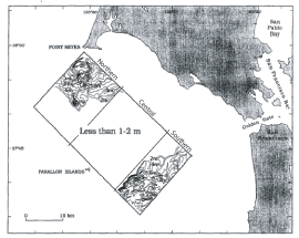 Isopach map of sediment thickness.