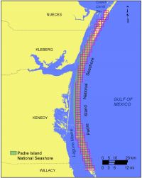 Figure 2.  Shoreline grid for Padre Island National Seashore.