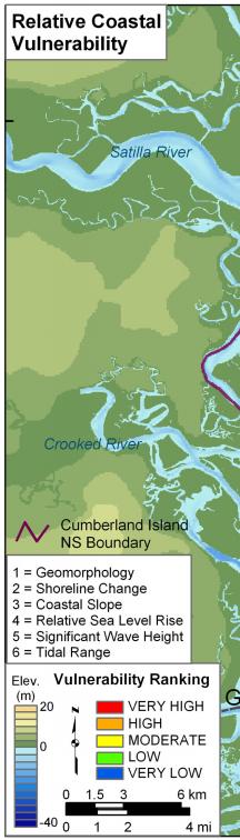 Figure 5. Relative Coastal Vulnerability for Cumberland Island National Seashore.