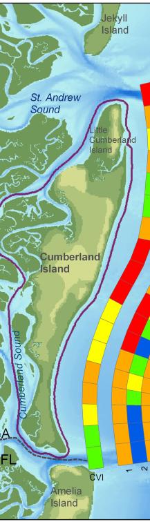 Figure 5. Relative Coastal Vulnerability for Cumberland Island National Seashore.