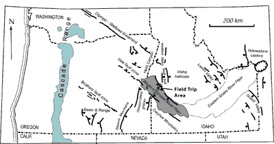 thumbnail image of Western and eastern Snake River Plain and late Cenozoic geologic features of the northwestern United States. (fig. 2)