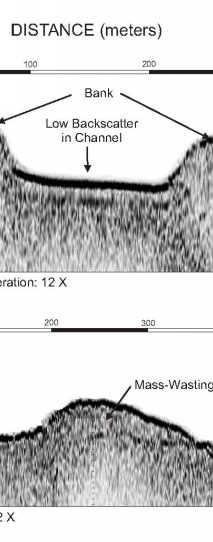 Chirp profile image from a location of low acoustic backscatter showing possible post-impoundment deposition in the pre-impoundment Colorado River channel.