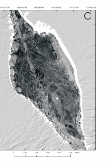 Image of aerial photographic, interpretation of major geomorphic features, sidescan sonar mosaic.