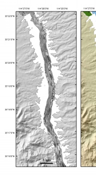 Sidescan_sonar mosaics (A and C) and interpretations (B and D) of the surficial geology of the southern part of Lake Mohave.
