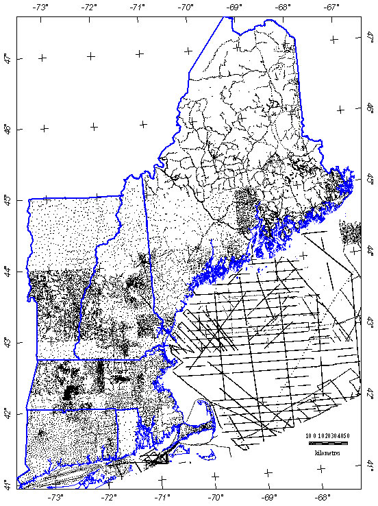 New England and Gulf of Maine Gravity Station Locations