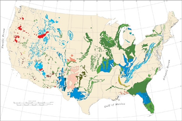 Thumbnail map of karst areas in the contiguous 48 states