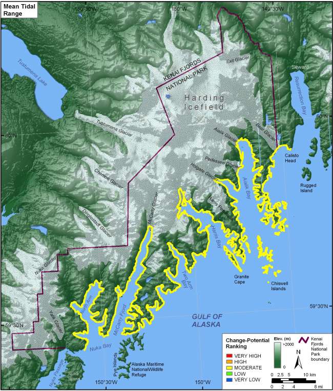 Figure 12.  Mean tidal range for the coast of Kenai Fjords National Park.