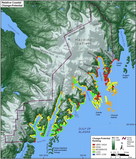 Figure 10. Relative Coastal Change-Potential for Kenai Fjords National Park.    