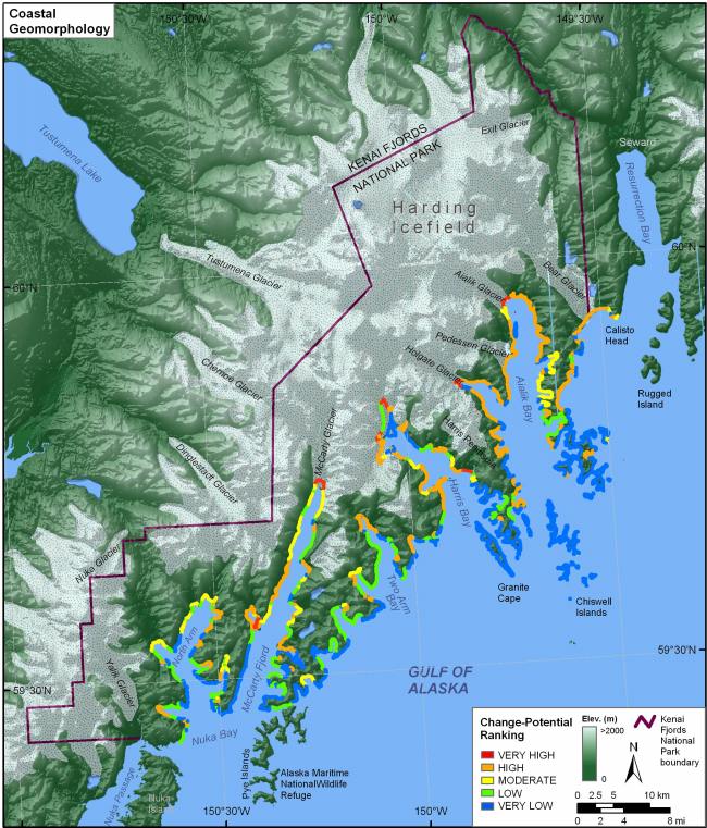 Figure 7. Coastal geomorphology for Kenai Fjords National Park.