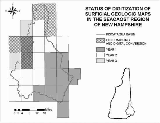 Status of surficial mapping in relation to the Seacoast project area. For a more detailed explanation, contact Derek Bennett at dbennett@des.state.nh.us.