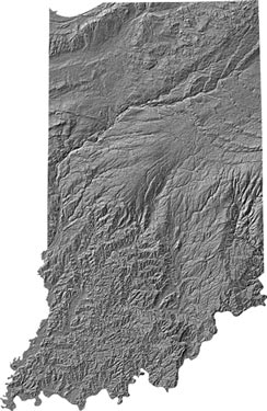 Thumbnails of TIFF images made from the new DEM—available on CD-ROM by Brown and others (2004). Image of the grayscale hillshade only. For a more detailed explanation, contact Robin Rupp at rrupp@indiana.edu.