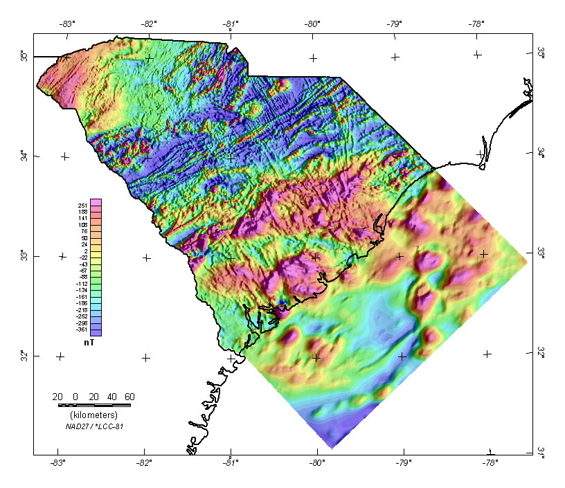 Composite residual aeromagnetic anomaly map of South Carolina and offshore areas