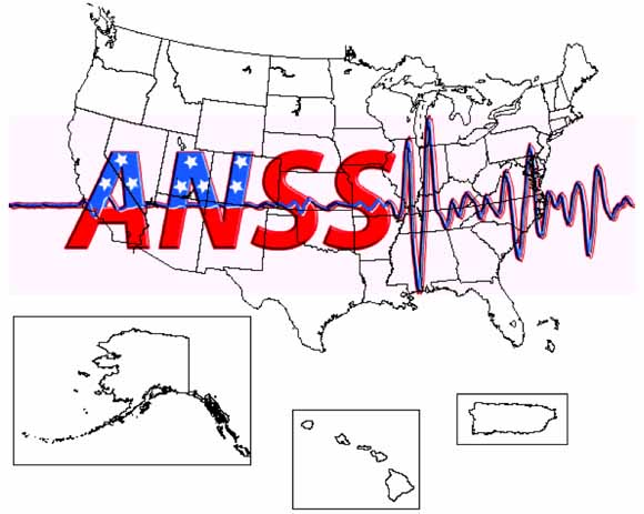 drawing of US map with stylized seismogram and letters A.N.S.S.