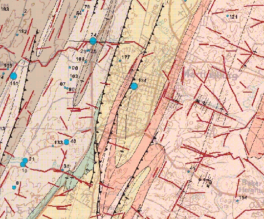 Thumbnail image of a portion of the fracture trace map of Berkeley County,WV