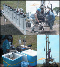 Collage of photographs showing drilling operations