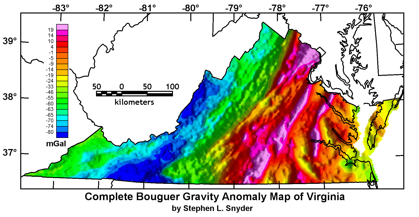 Enlarged Virginia Complete Bouguer Gravity Anomaly Map