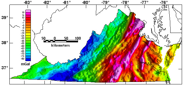 Virginia Complete Bouguer Gravity Anomaly map