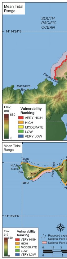 Figure 12. Vulnerability ranking for mean tidal range in the National Park of American Samoa.