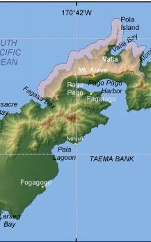 Figure 2a.  Location of National Park of American Samoa on Tutuila Island.  Location of National Park of American Samoa on Tutuila Island. 