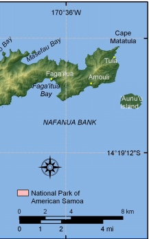 Figure 2a.  Location of National Park of American Samoa on Tutuila Island. 