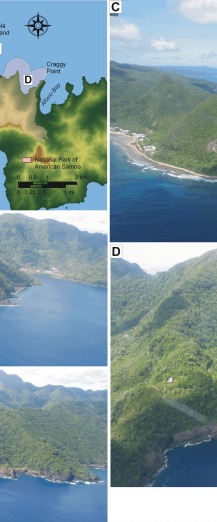 Figure 4. Photographs of geomorphic features on Tutuila in the National Park of American Samoa. 