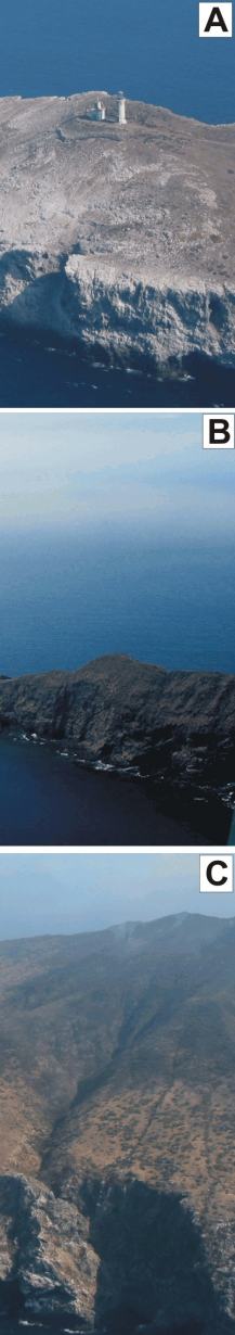 Figure 4.  Photos of geomorphologic features on Anacapa Island within Channel Islands NP. 