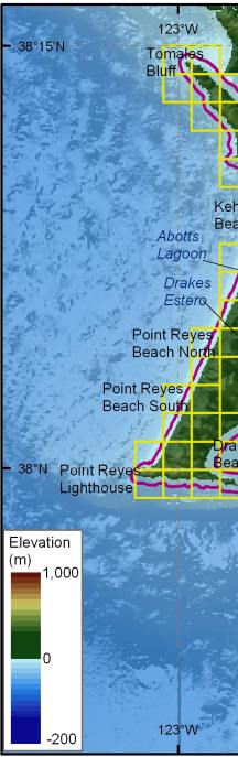 Figure 3.   Shoreline grid for Point Reyes National Seashore.