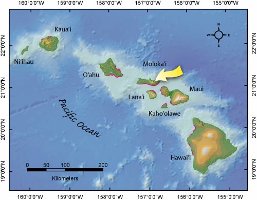 Map of the main eight Hawaiian Islands